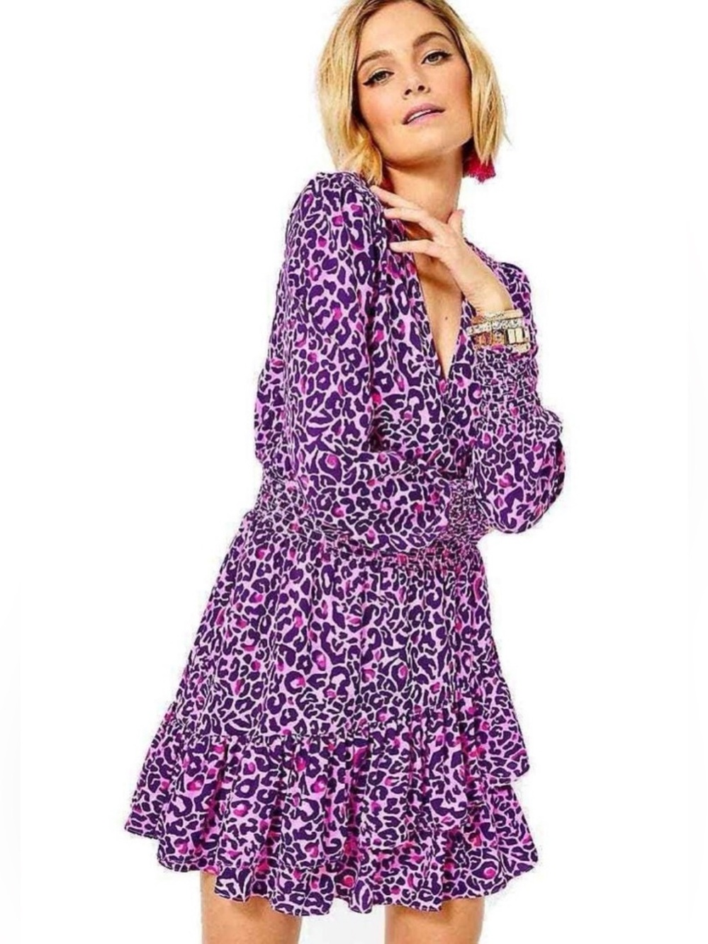 NWT Lilly Pulitzer Cristiana Stretch Dress Purple Berry Leopard Print - Size 2